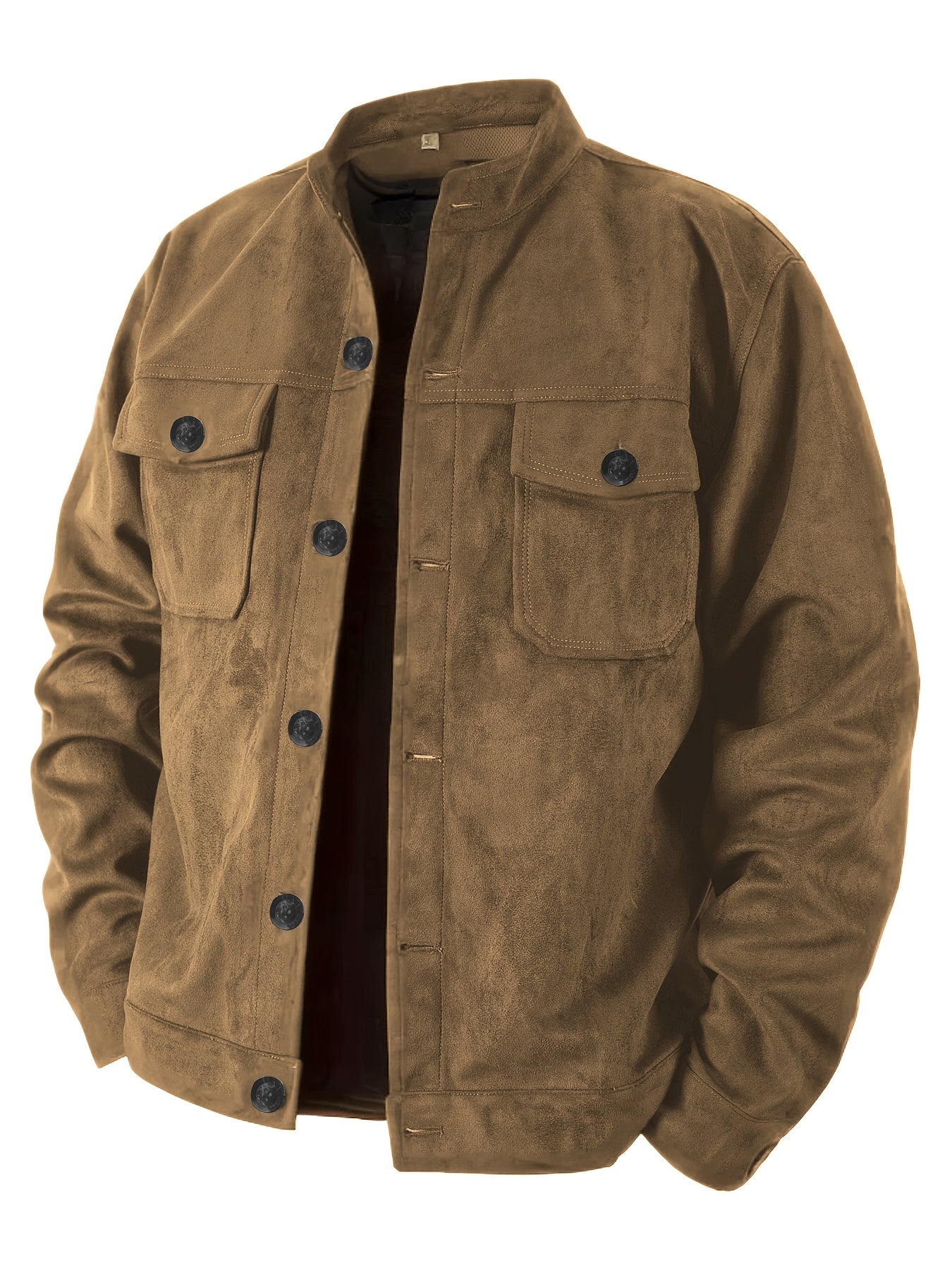 Veste décontractée pour hommes avec boutons et col montant – Veste de travail vintage pour le printemps et l'automne