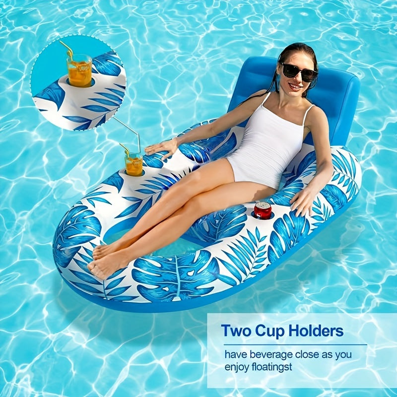 Chaise longue gonflable de piscine avec dossier et porte-gobelets pour flotter en toute détente