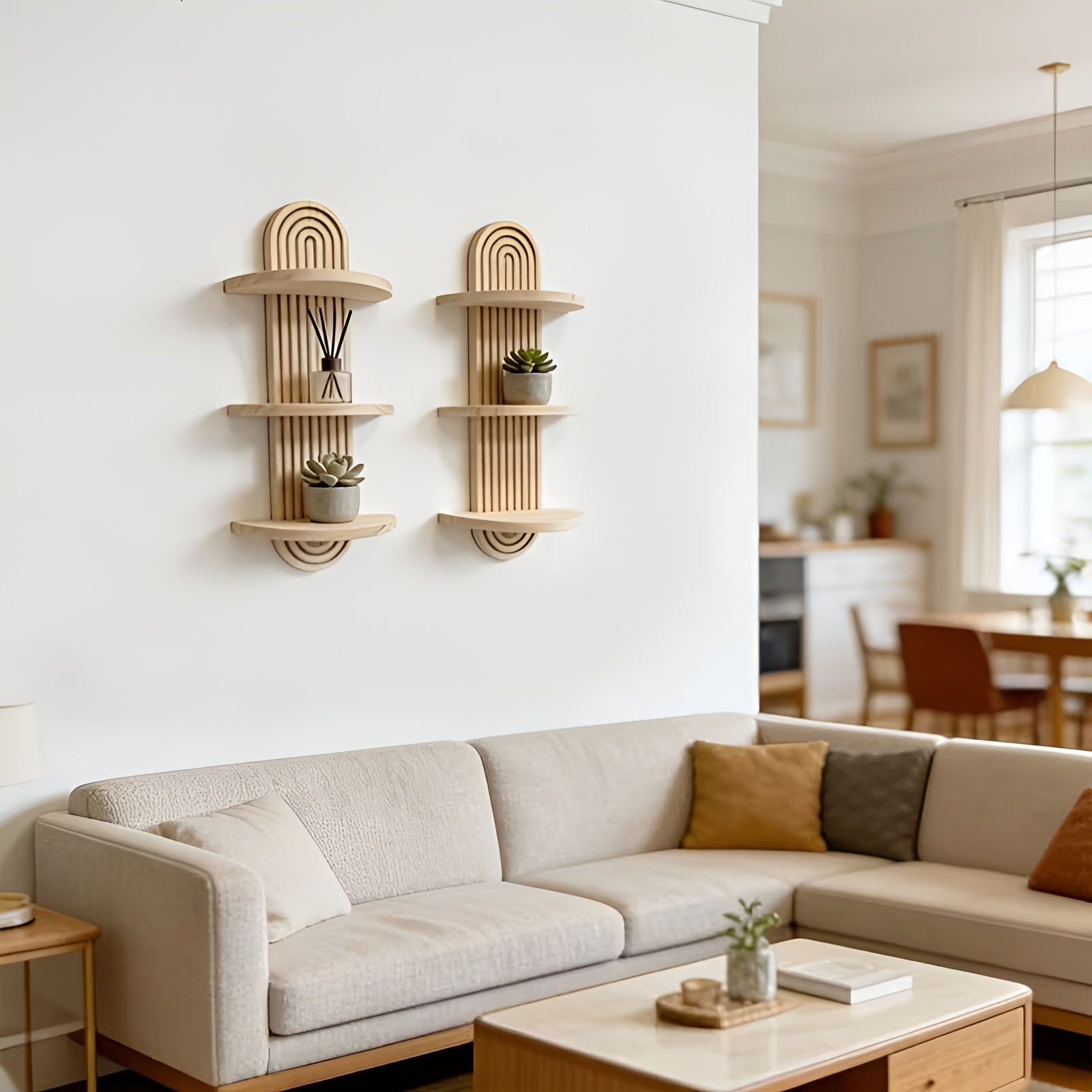 Étagère murale de style bohème en bois massif – Plusieurs niveaux, gain de place | Pour le salon, la chambre et le couloir