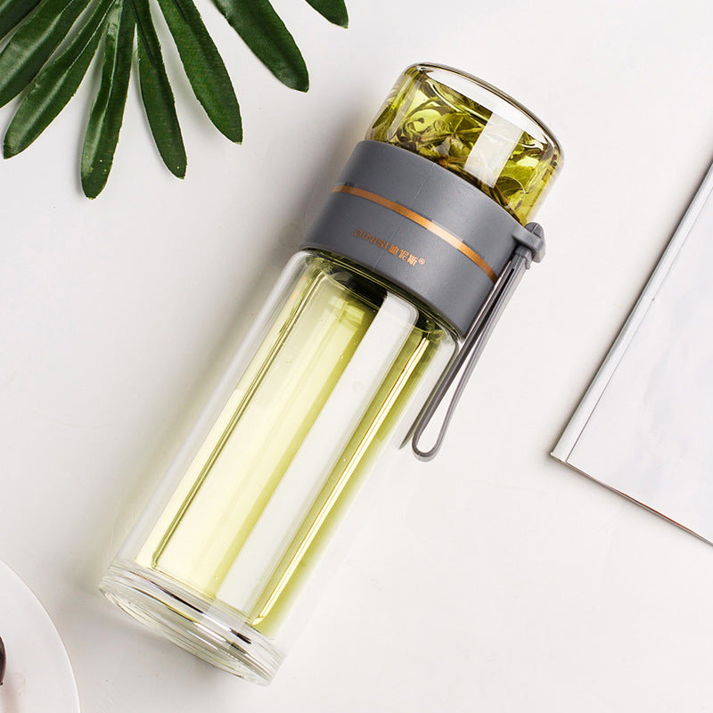 Bouteille d'eau en verre à double paroi étanche avec infuseur à thé