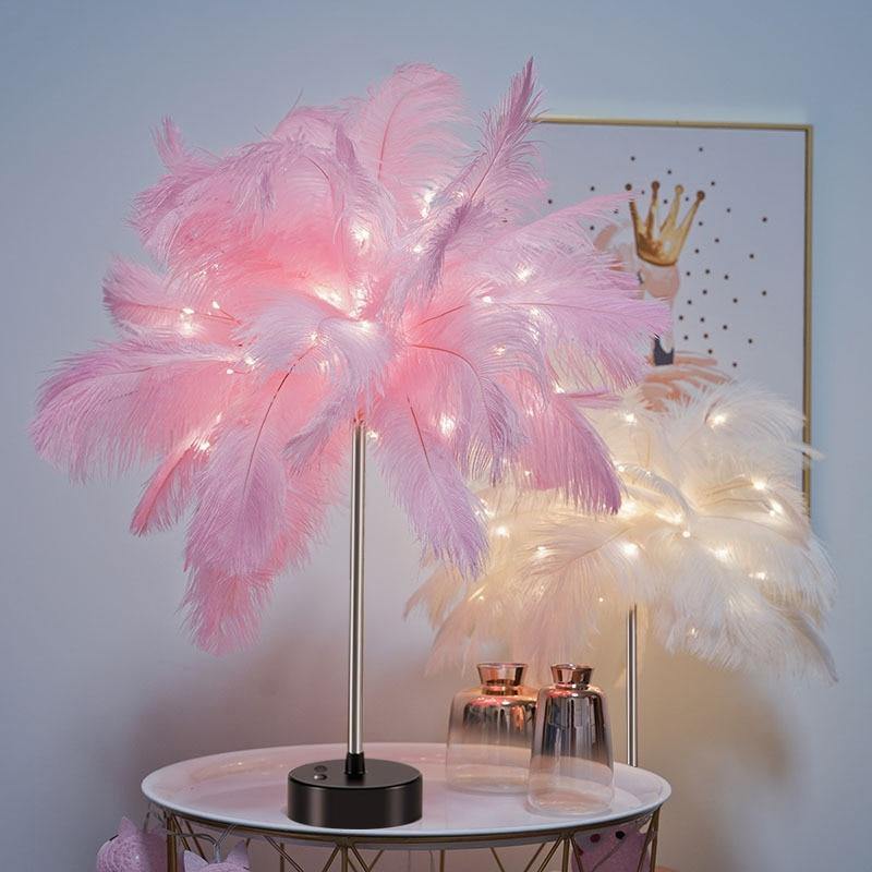 Lampe de table en plumes - Design plume élégant - Lumière d’accent de chevet