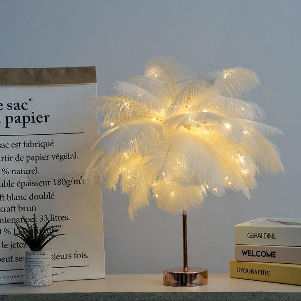 Lampe de table en plumes - Design plume élégant - Lumière d’accent de chevet