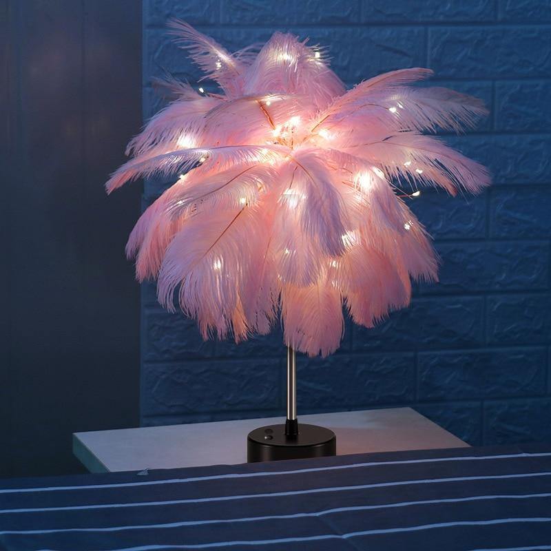 Lampe de table en plumes - Design plume élégant - Lumière d’accent de chevet