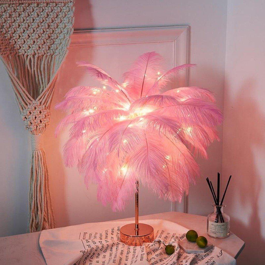 Lampe de table en plumes - Design plume élégant - Lumière d’accent de chevet