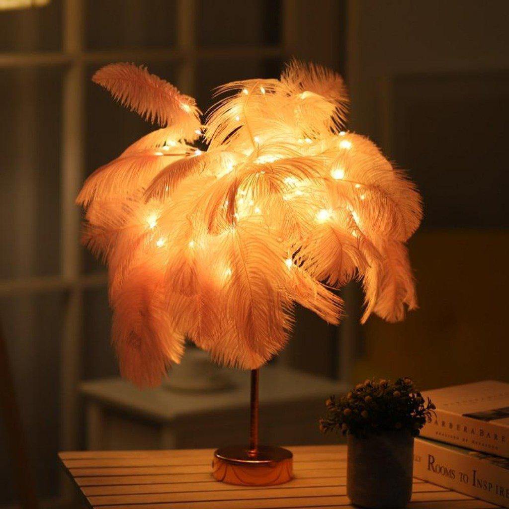 Lampe de table en plumes - Design plume élégant - Lumière d’accent de chevet