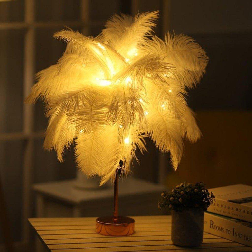 Lampe de table en plumes - Design plume élégant - Lumière d’accent de chevet