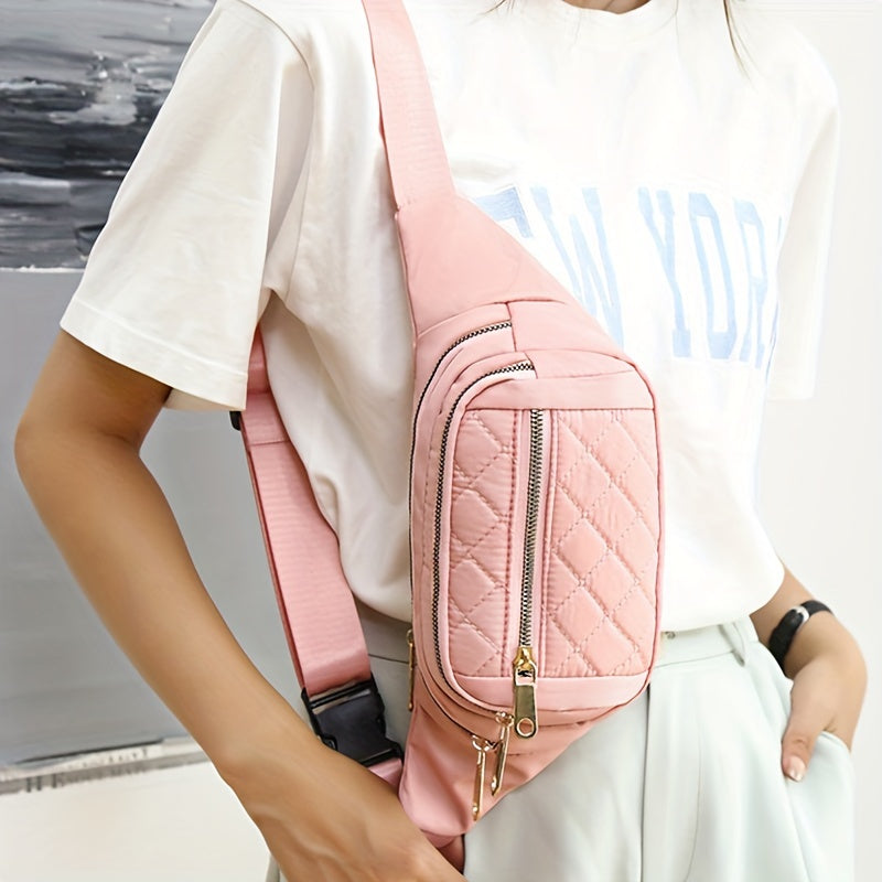Sac banane léger pour femmes avec motif à carreaux matelassé et fermeture éclair double