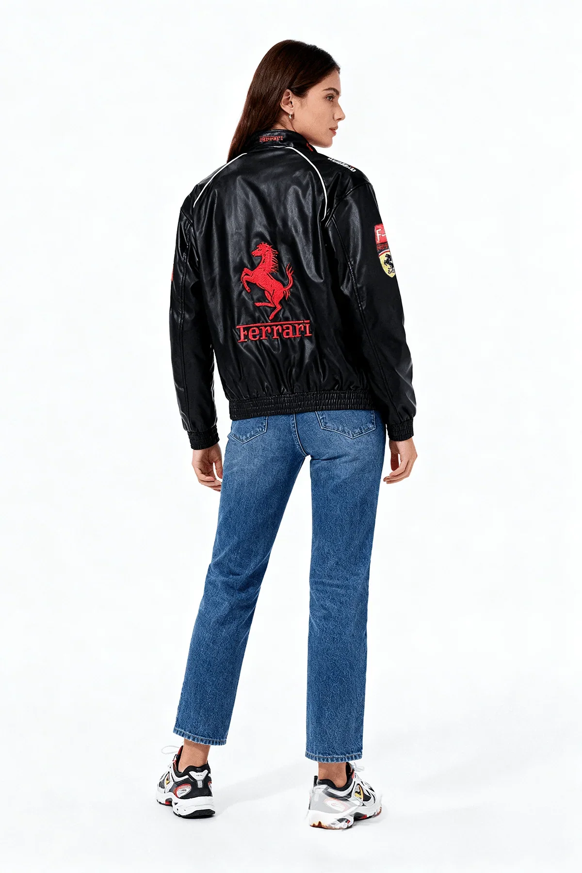 Veste de course Ferrari Vintage en cuir – Unisexe – Rétro (oversize)