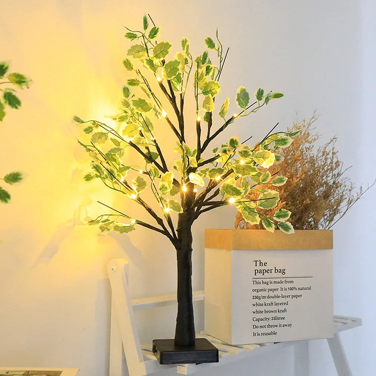Guirlande Lumineuse Arbre LED avec Feuilles Vertes