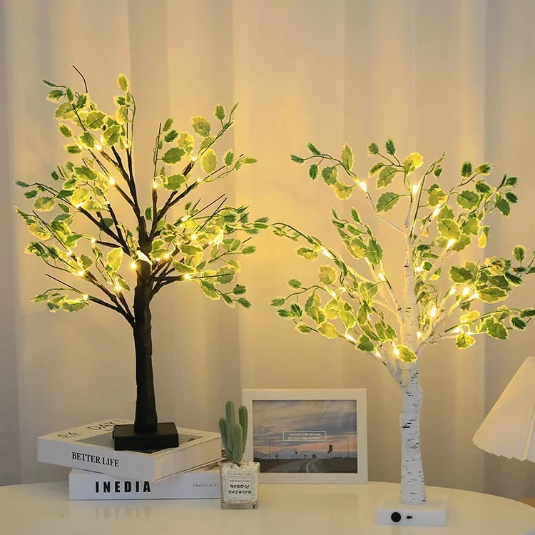 Guirlande Lumineuse Arbre LED avec Feuilles Vertes