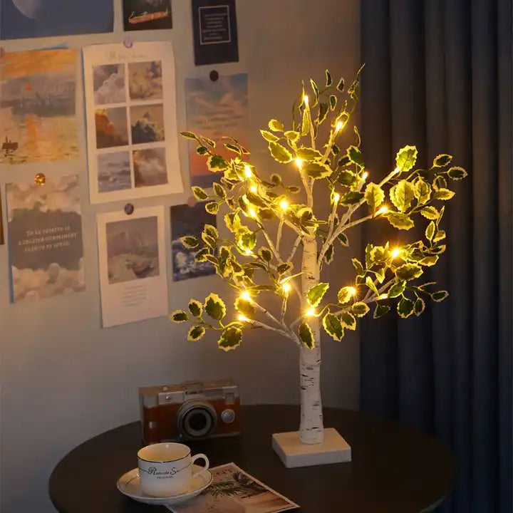 Guirlande Lumineuse Arbre LED avec Feuilles Vertes