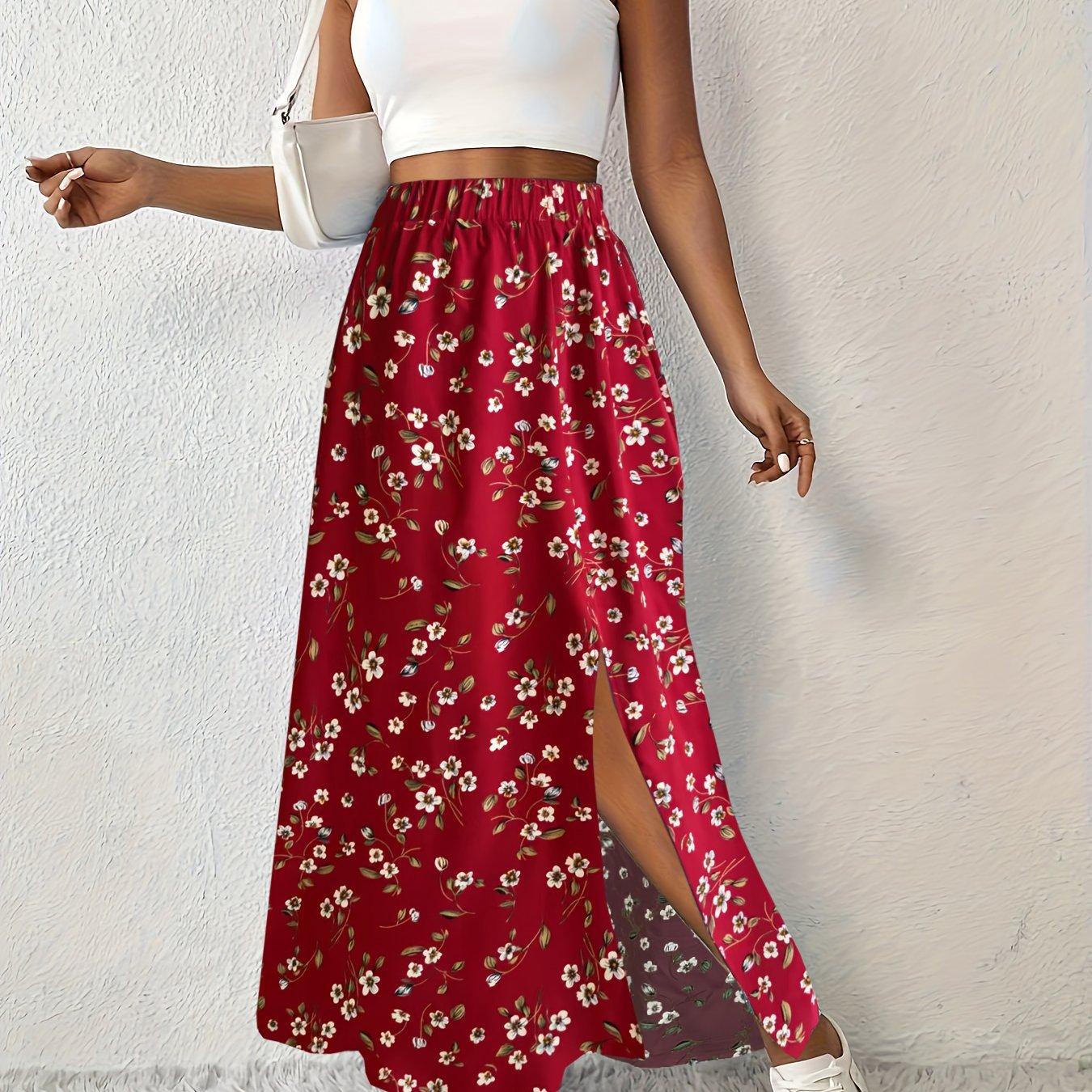 Jupe maxi d'été élégante à imprimé floral et fente légère pour femmes