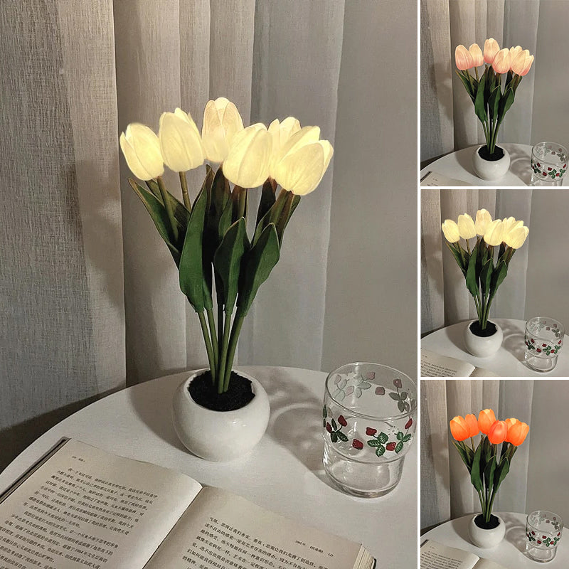 Lampe de table de chevet tulipe LED Lampe de table à fleurs