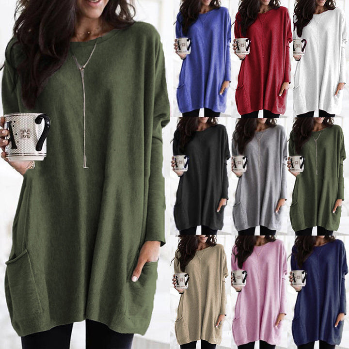 Pull tunique surdimensionné et confortable pour femme - Tricot à manches longues