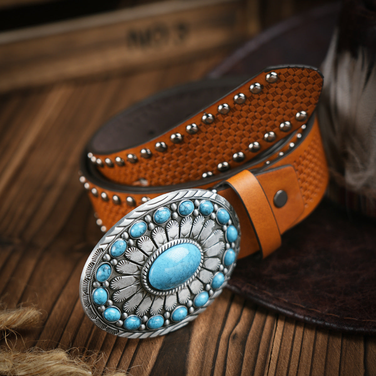 Ceinture pour hommes de style occidental – Ceinture en cuir végétalien avec boucle en métal robuste