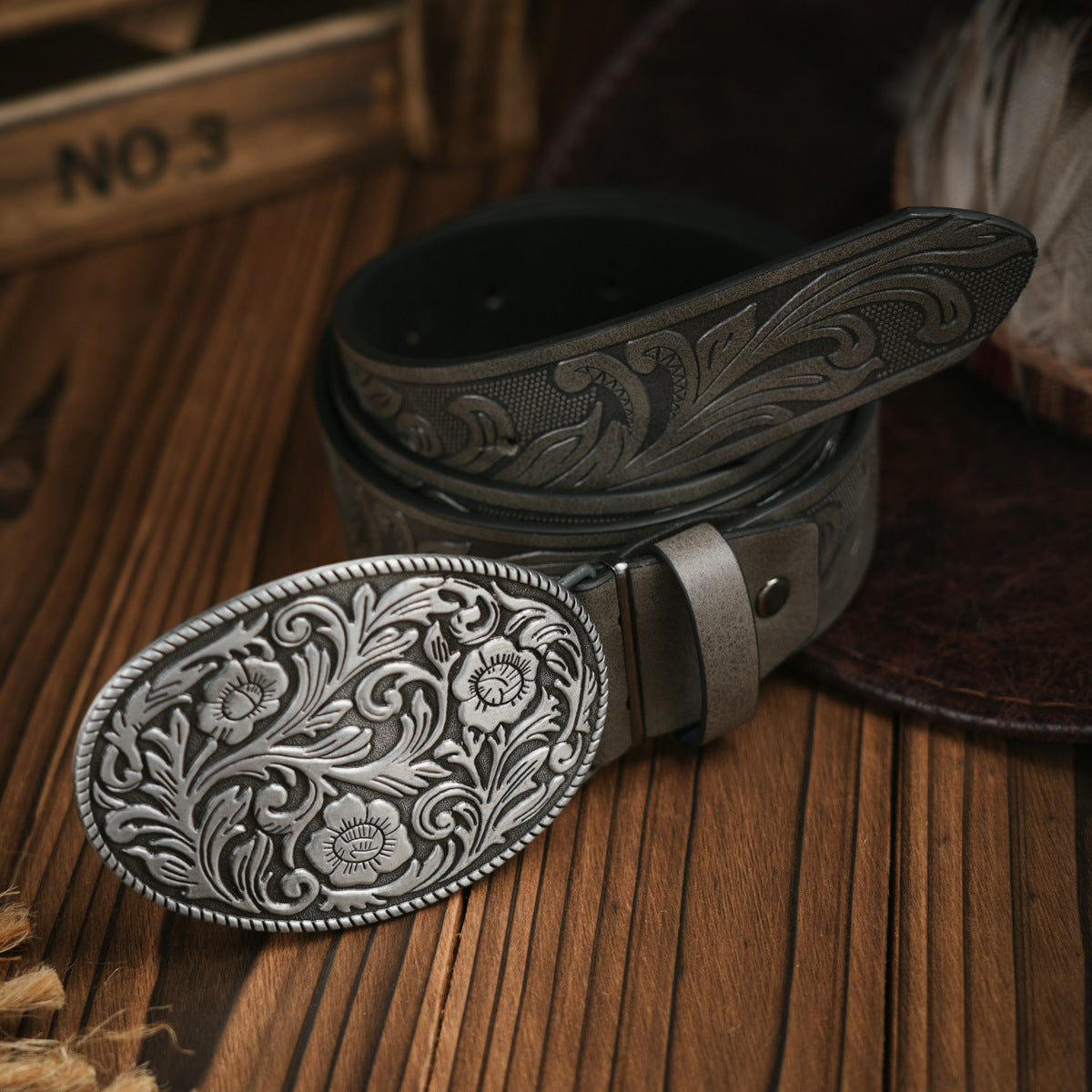 Ceinture pour hommes de style occidental – Ceinture en cuir végétalien avec boucle en métal robuste