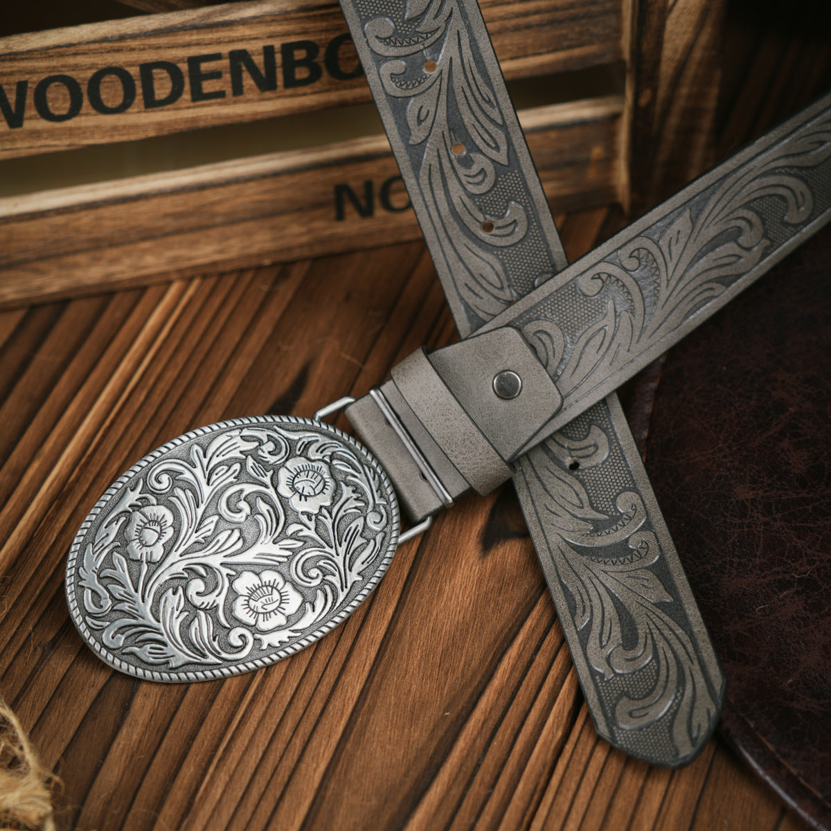 Ceinture pour hommes style occidental – Ceinture en cuir végétalien avec boucle en métal robuste