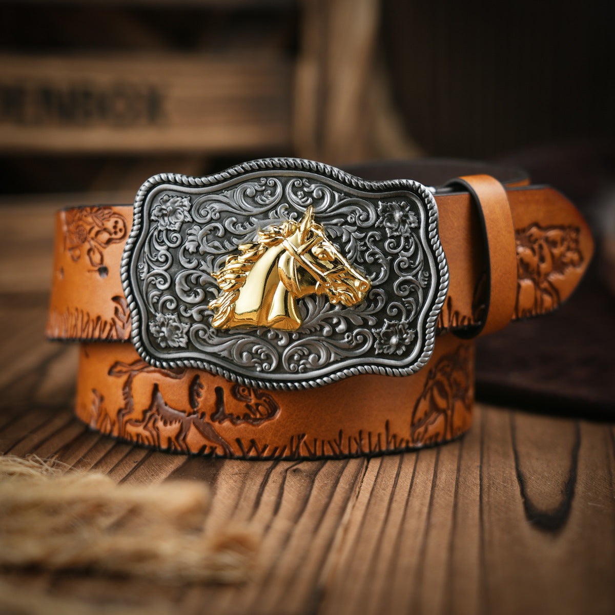 Ceinture pour hommes style occidental – Ceinture en cuir végétalien avec boucle en métal robuste