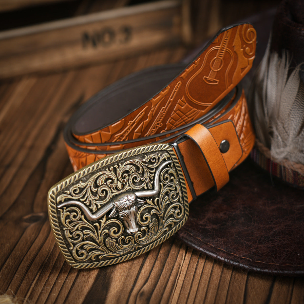 Ceinture pour hommes de style occidental – Ceinture en cuir végétalien avec boucle en métal robuste