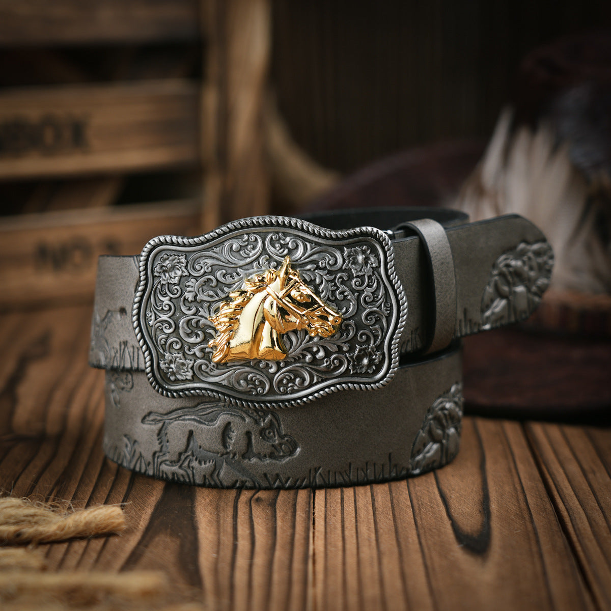 Ceinture pour hommes de style occidental – Ceinture en cuir végétalien avec boucle en métal robuste