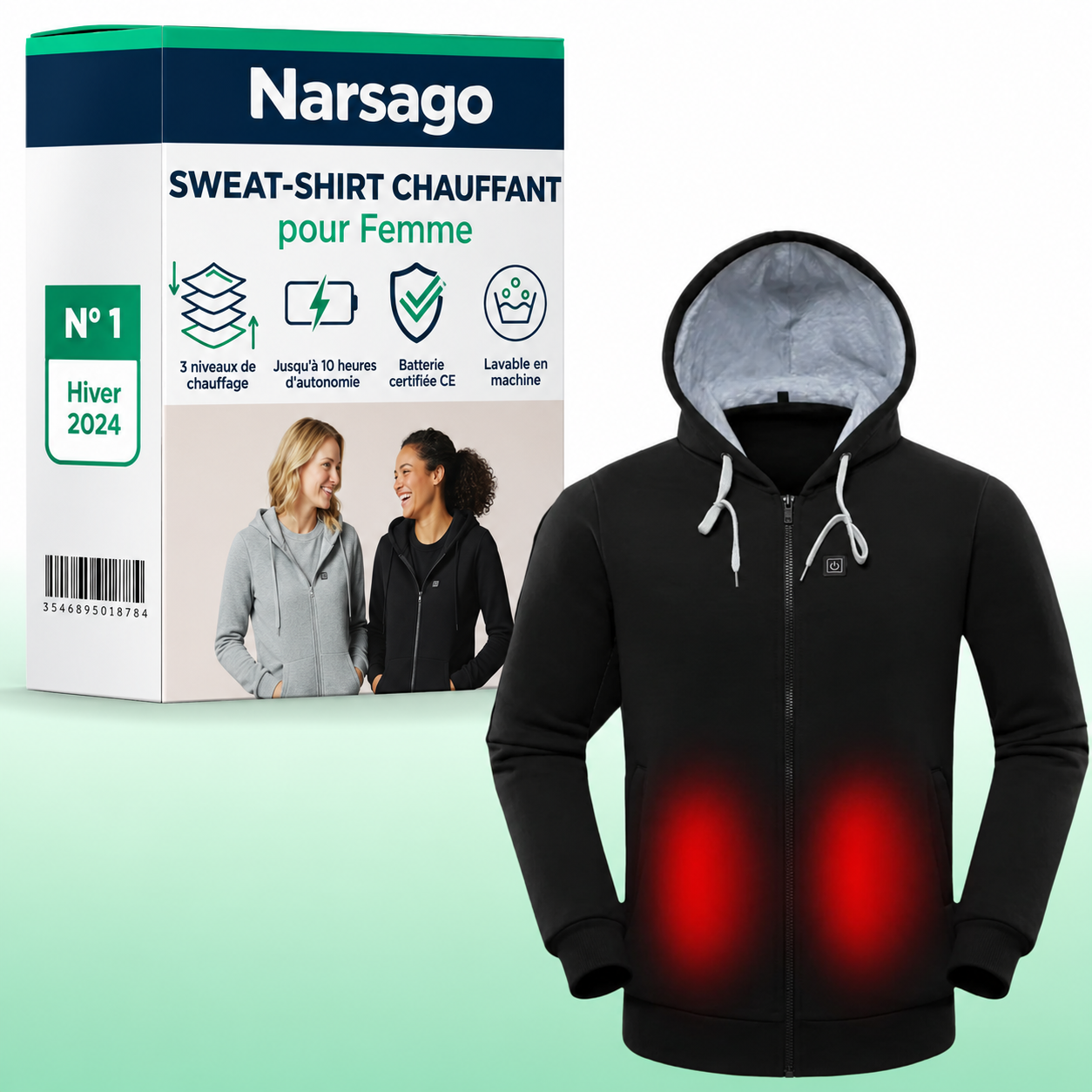 Sweat-shirt chauffant Narsago X porté par une personne en extérieur, vue de face