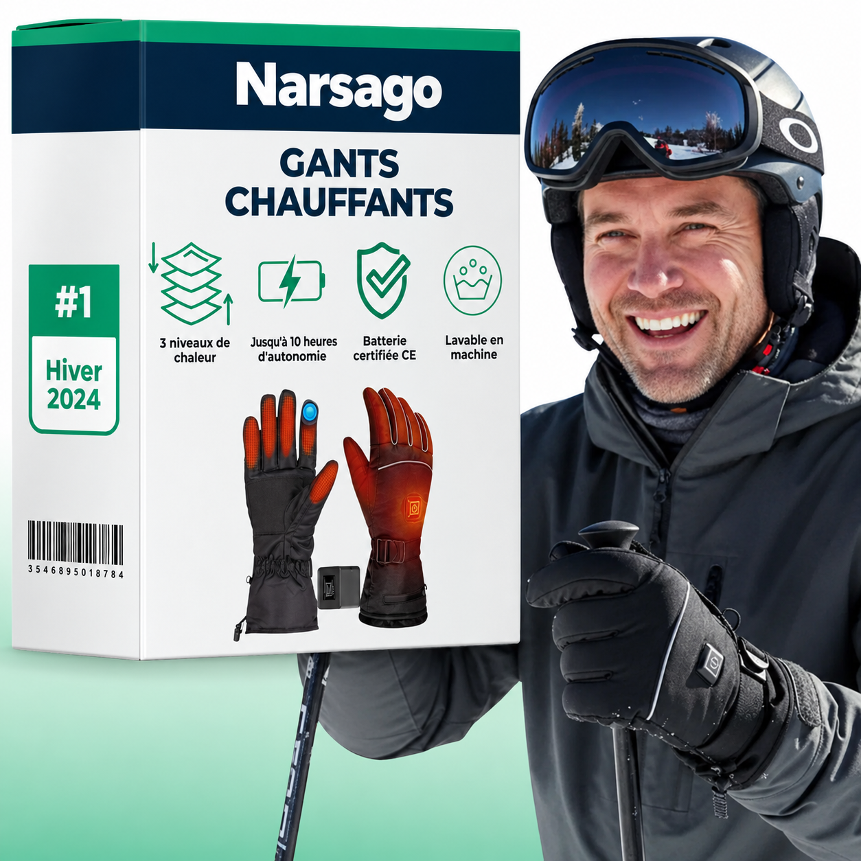 Gants Chauffants Narsago X portés en extérieur par temps froid