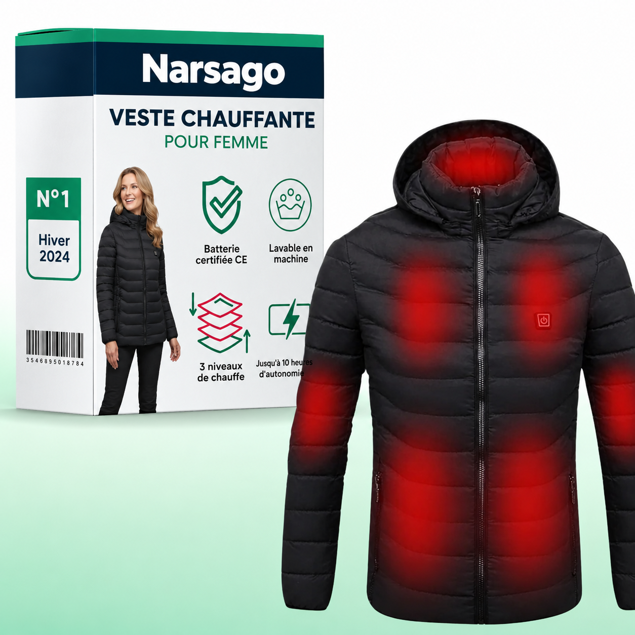 Veste thermique chauffante Narsago X portée en extérieur par temps froid