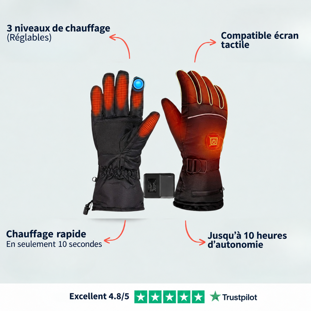 Gants Chauffants Narsago X avec système de chauffage intégré et batterie rechargeable