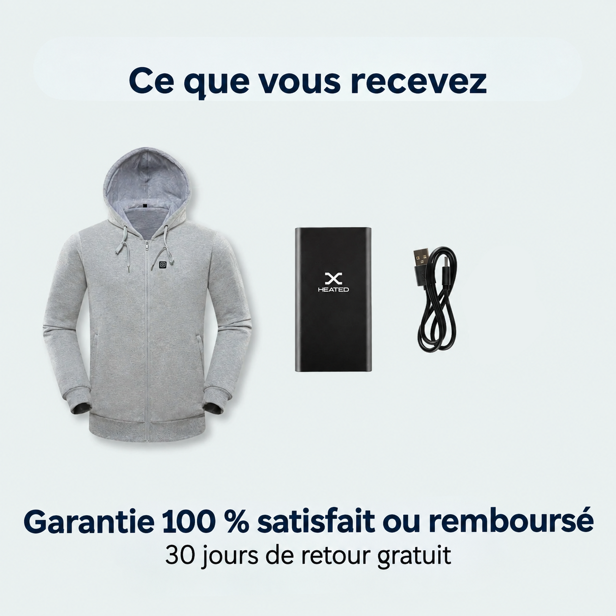 Bouton de commande LED du sweat-shirt chauffant Narsago X montrant les niveaux de température