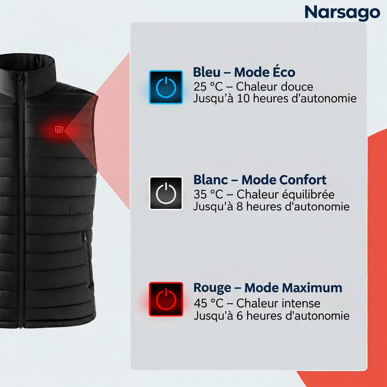 Gilet chauffant Narsago X en action lors d'activités outdoor, randonnée et sports d'hiver
