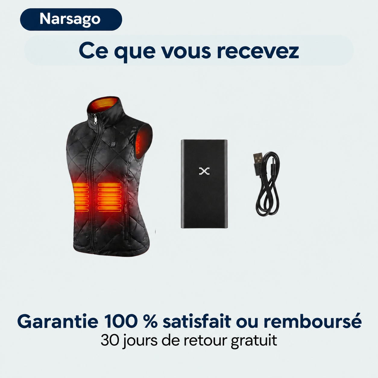 Gilet chauffant Narsago X bleu, vue arrière montrant les éléments chauffants et la coupe ajustée