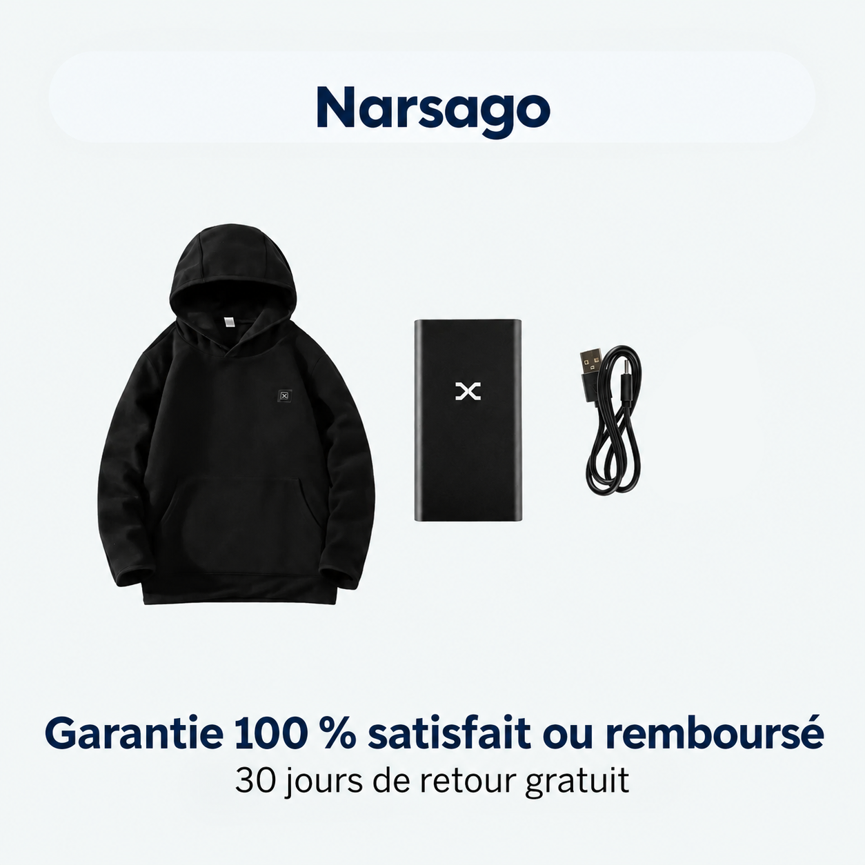 Vue rapprochée du tissu et des finitions de qualité du sweat-shirt chauffant Narsago X