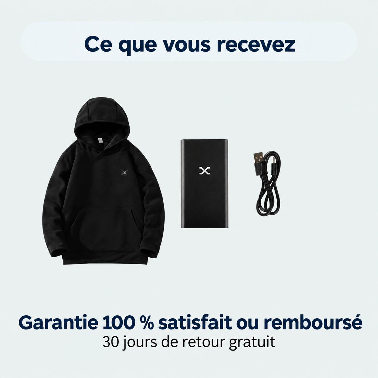 Gros plan sur le panneau de contrôle et le port USB du sweat-shirt chauffant Narsago X