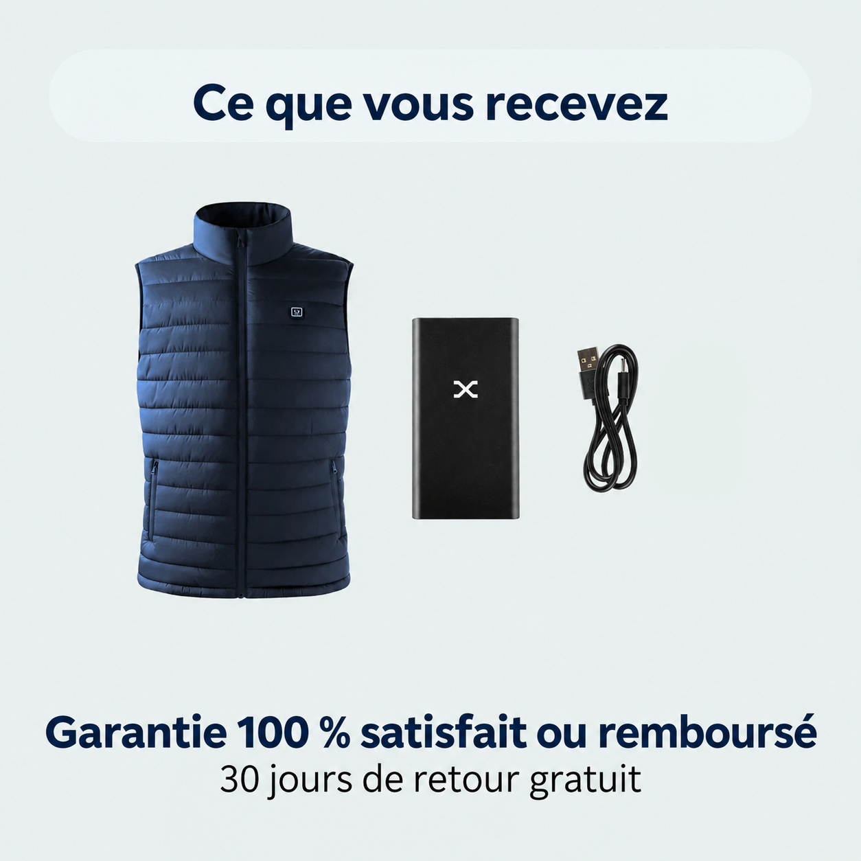 Personne portant le gilet chauffant Narsago X, profitant d'une chaleur enveloppante par temps froid
