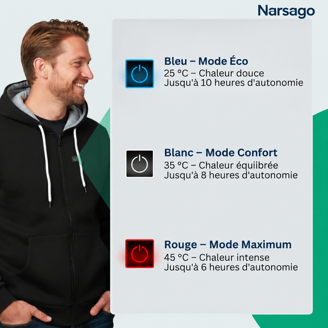 Sweat-shirt Narsago X avec indicateur LED de température et poche pour batterie