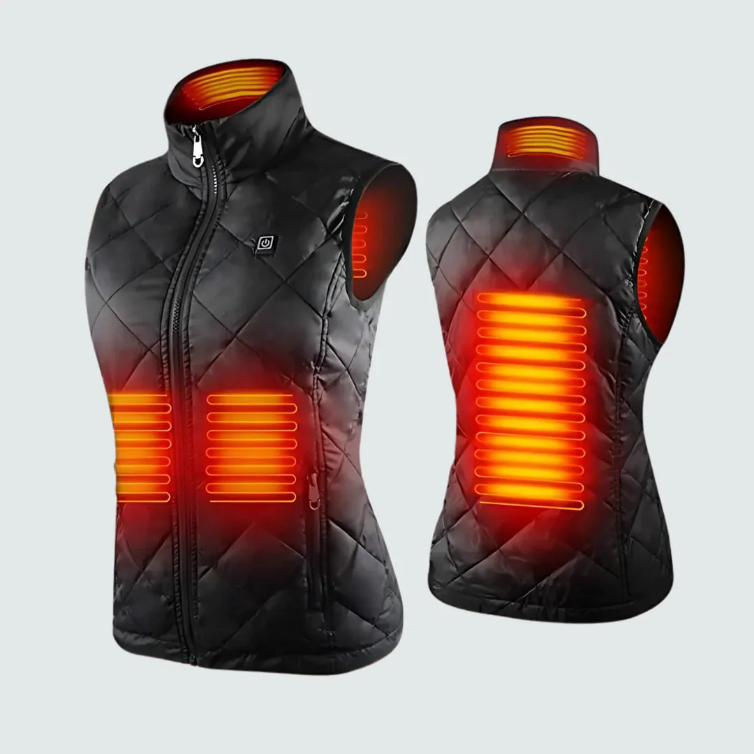 Personne portant le gilet chauffant Narsago X sous une veste d'hiver, démontrant sa finesse