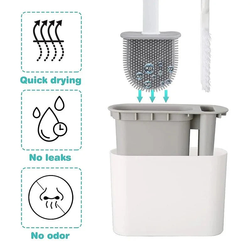Brosse de toilettes en silicone avec porte-brosse pour un nettoyage hygiénique