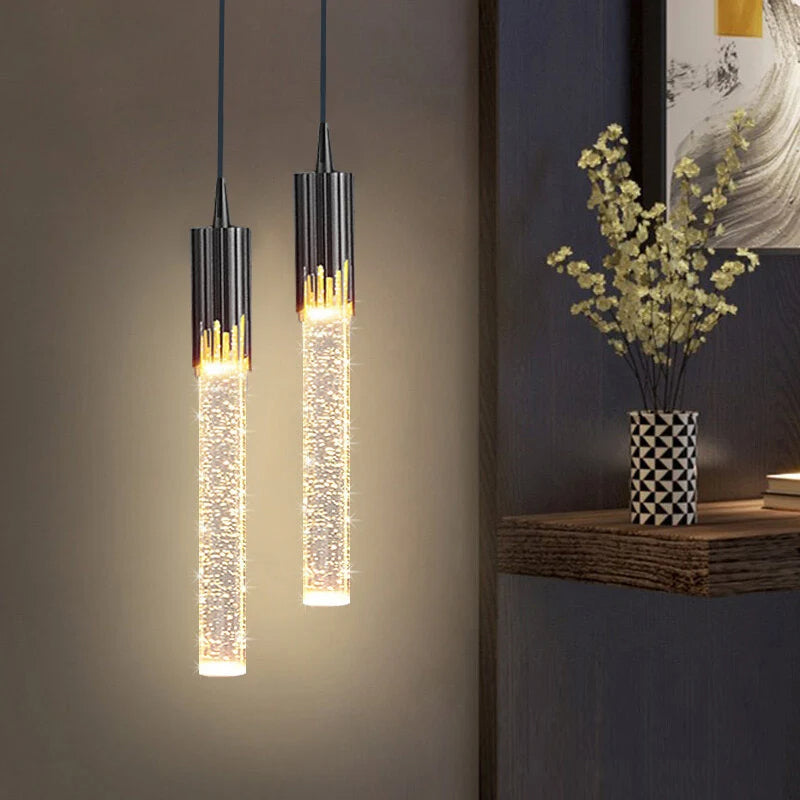 Lampe à suspension cylindrique en verre Lustreau