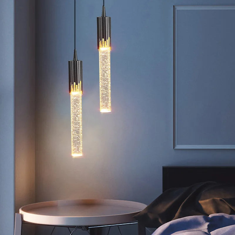 Lampe à suspension cylindrique en verre Lustreau