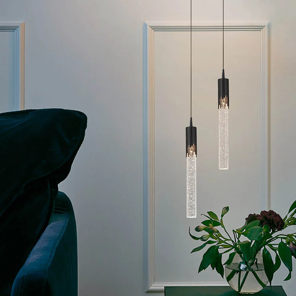 Lampe à suspension cylindrique en verre Lustreau