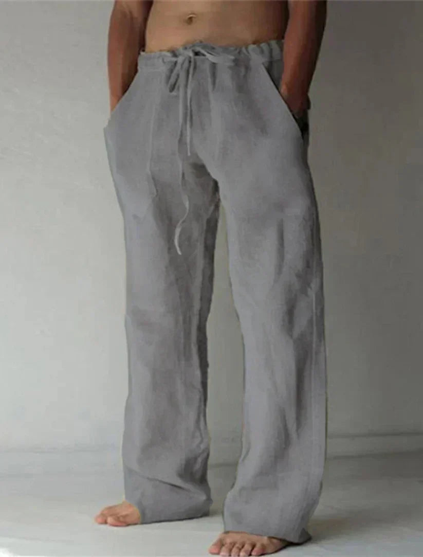 Pantalon en lin pour homme à coupe ample et ceinture élastique