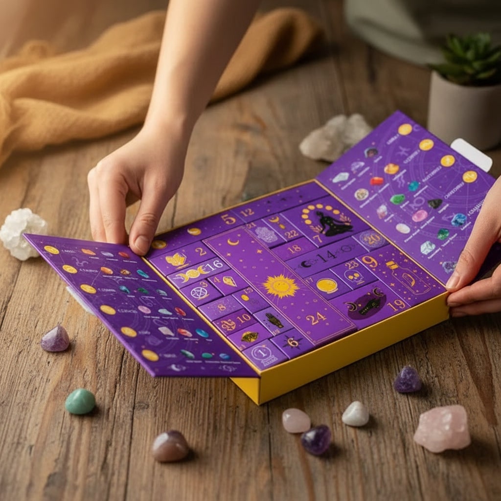 Calendrier de l'Avent Halloween avec 24 figurines de pierres précieuses en cristal
