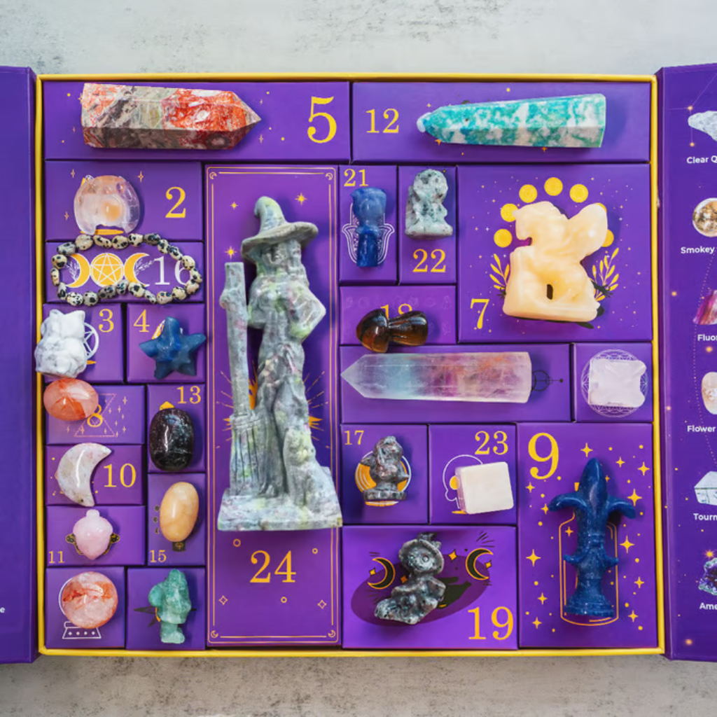 Calendrier de l'Avent Halloween avec 24 figurines de pierres précieuses en cristal