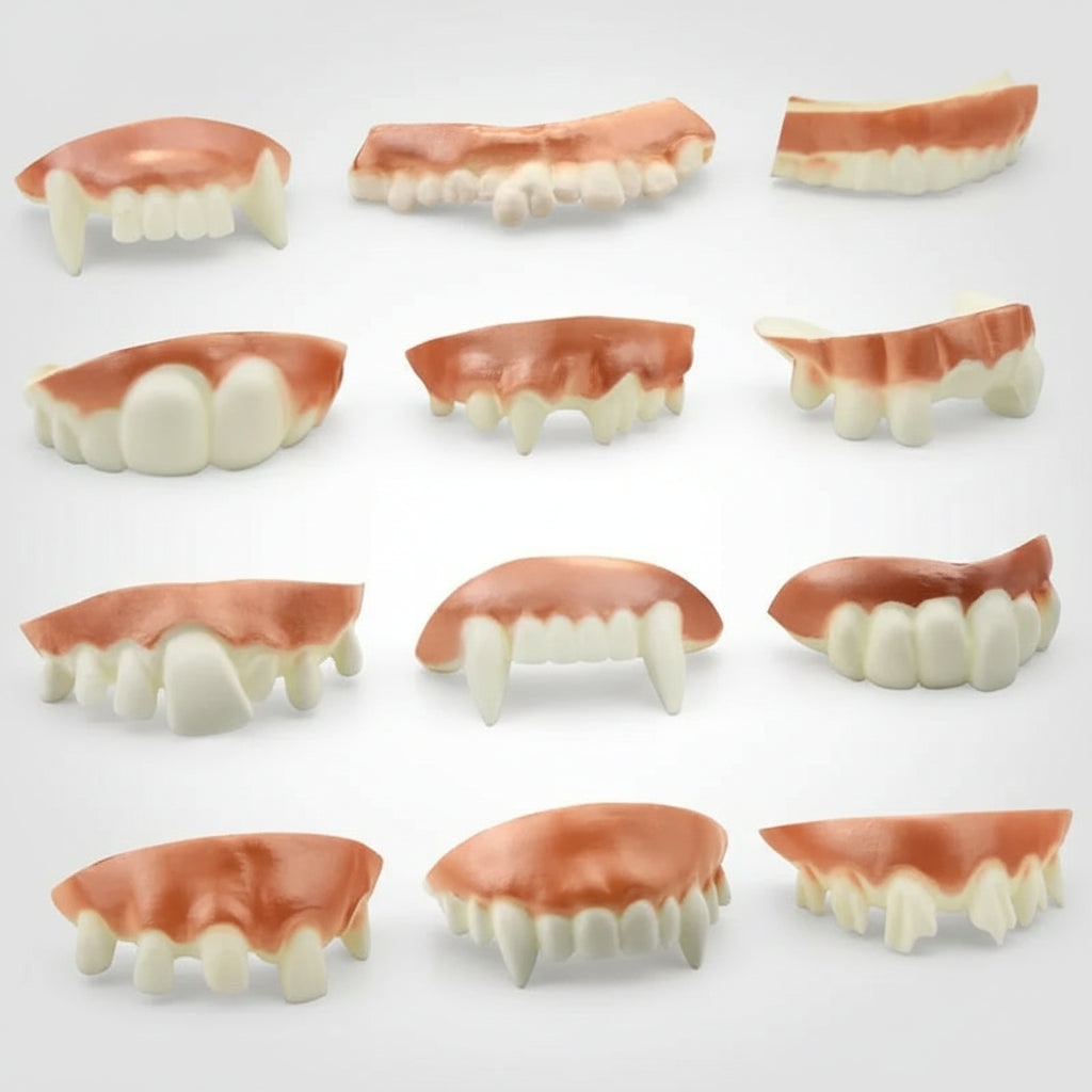 Fausses dents d'Halloween et options de vampire avec des motifs tordus et crocs pour fête costumée