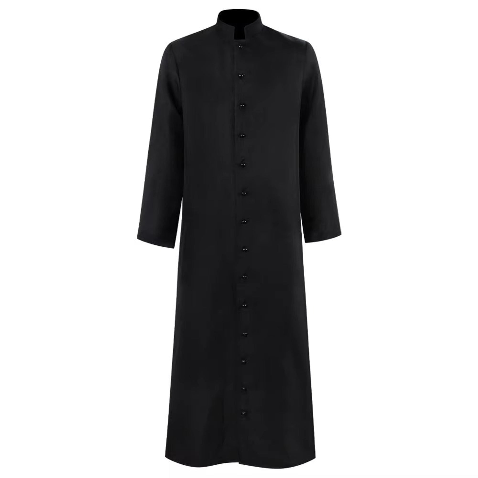 Robe de soutane de costume de prêtre d'Halloween avec bouton sur le devant pour un look ecclésiastique authentique