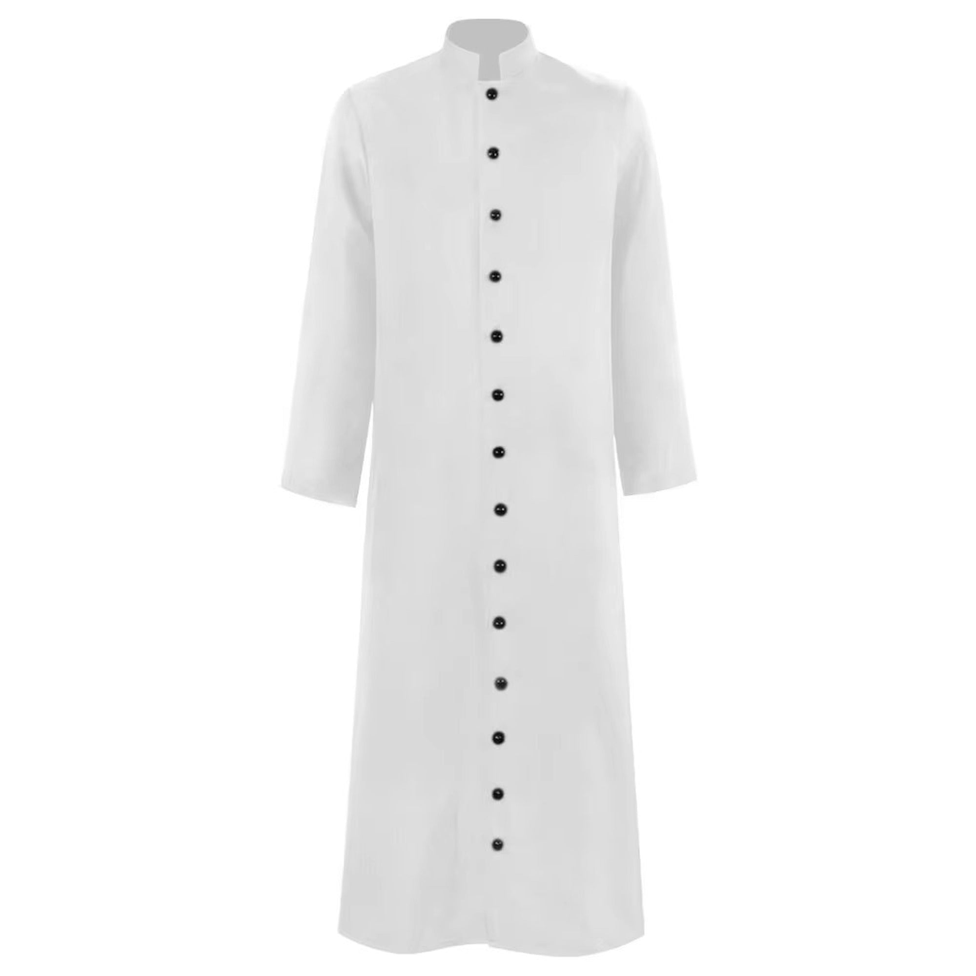 Robe de soutane de costume de prêtre d'Halloween avec bouton sur le devant pour un look ecclésiastique authentique
