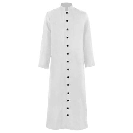 Robe de soutane de costume de prêtre d'Halloween avec bouton sur le devant pour un look ecclésiastique authentique