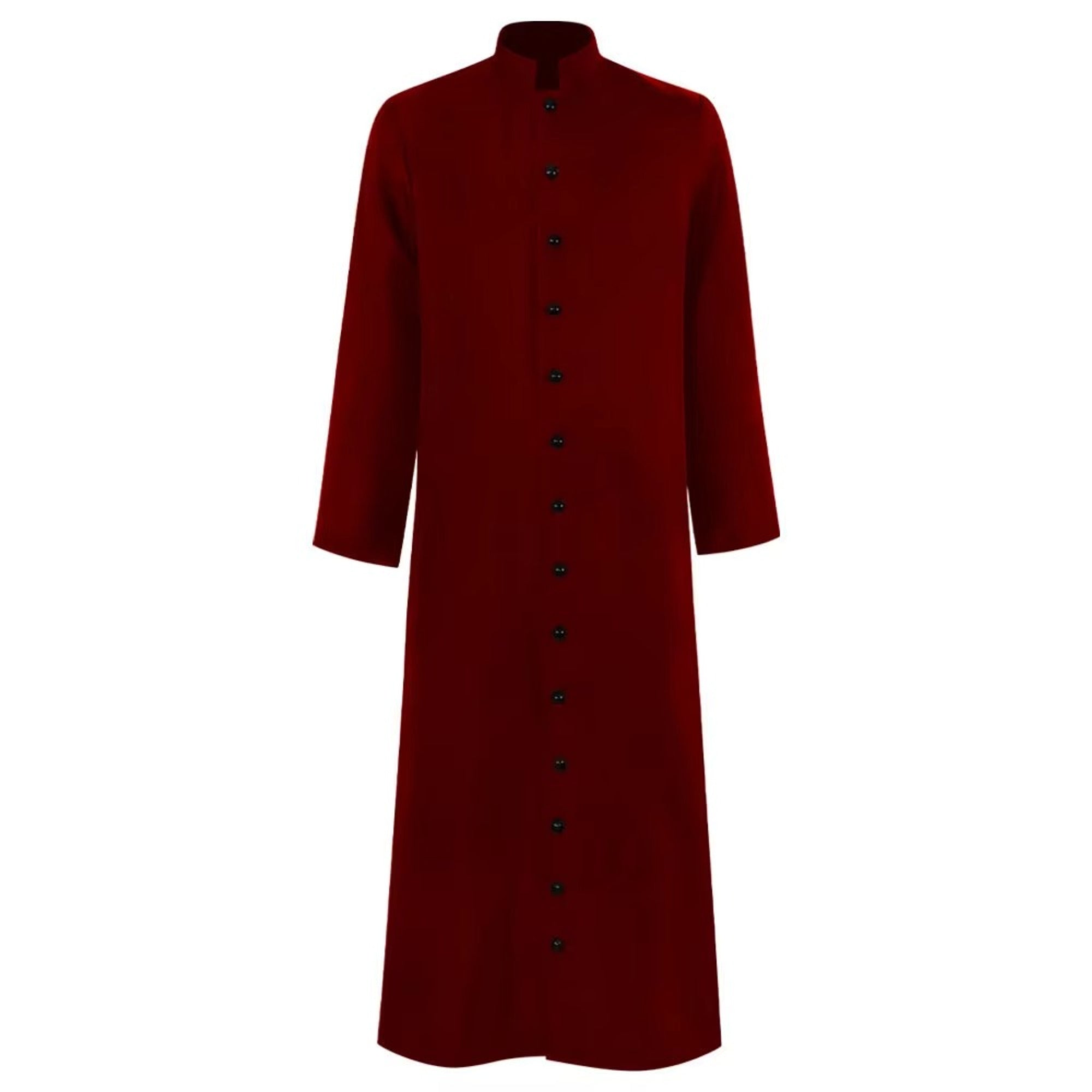 Robe de soutane de costume de prêtre d'Halloween avec bouton sur le devant pour un look ecclésiastique authentique