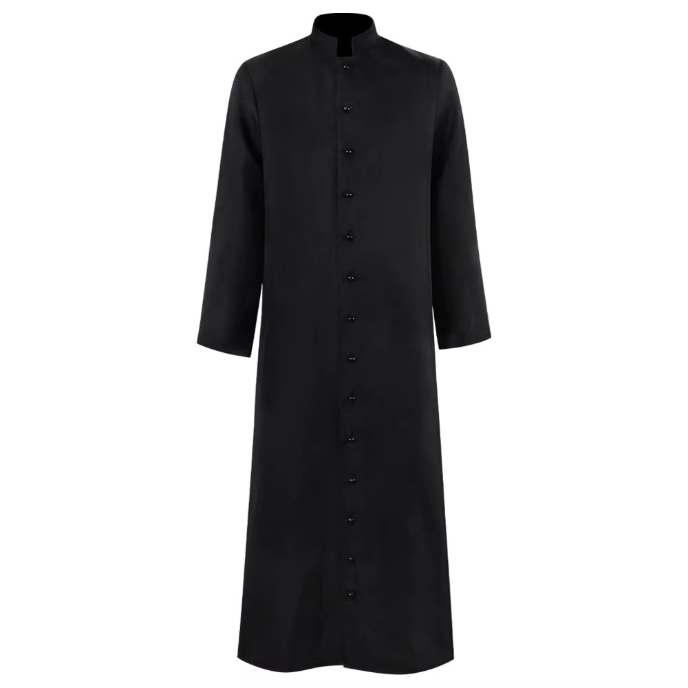 Costume de prêtre d'Halloween, tenue d'église catholique romaine avec Robe en soutane et vêtements à fermeture à boutons