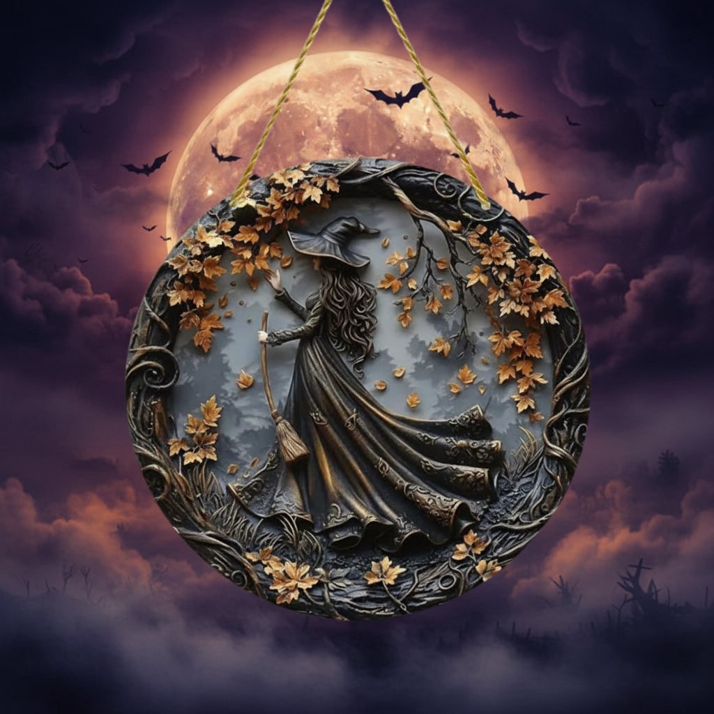 Décoration murale et panneau artistique d'Halloween avec motif en relief de sorcière 3D pour salon et chambre à coucher